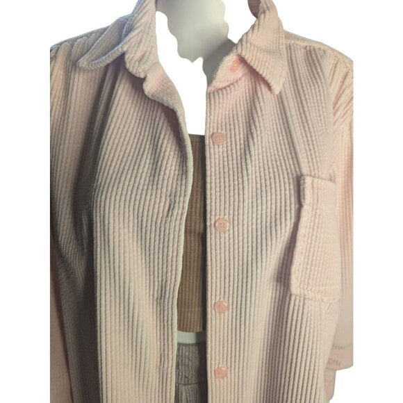 Chadwicks Pink Corduroy Shacket Sz M W/Button Closure Pocket Minimalist Modern - Picture 3 of 8